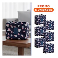 Pack6 Neceser Practico 20x15CM Azul con Diseño Flores para Uso Diario